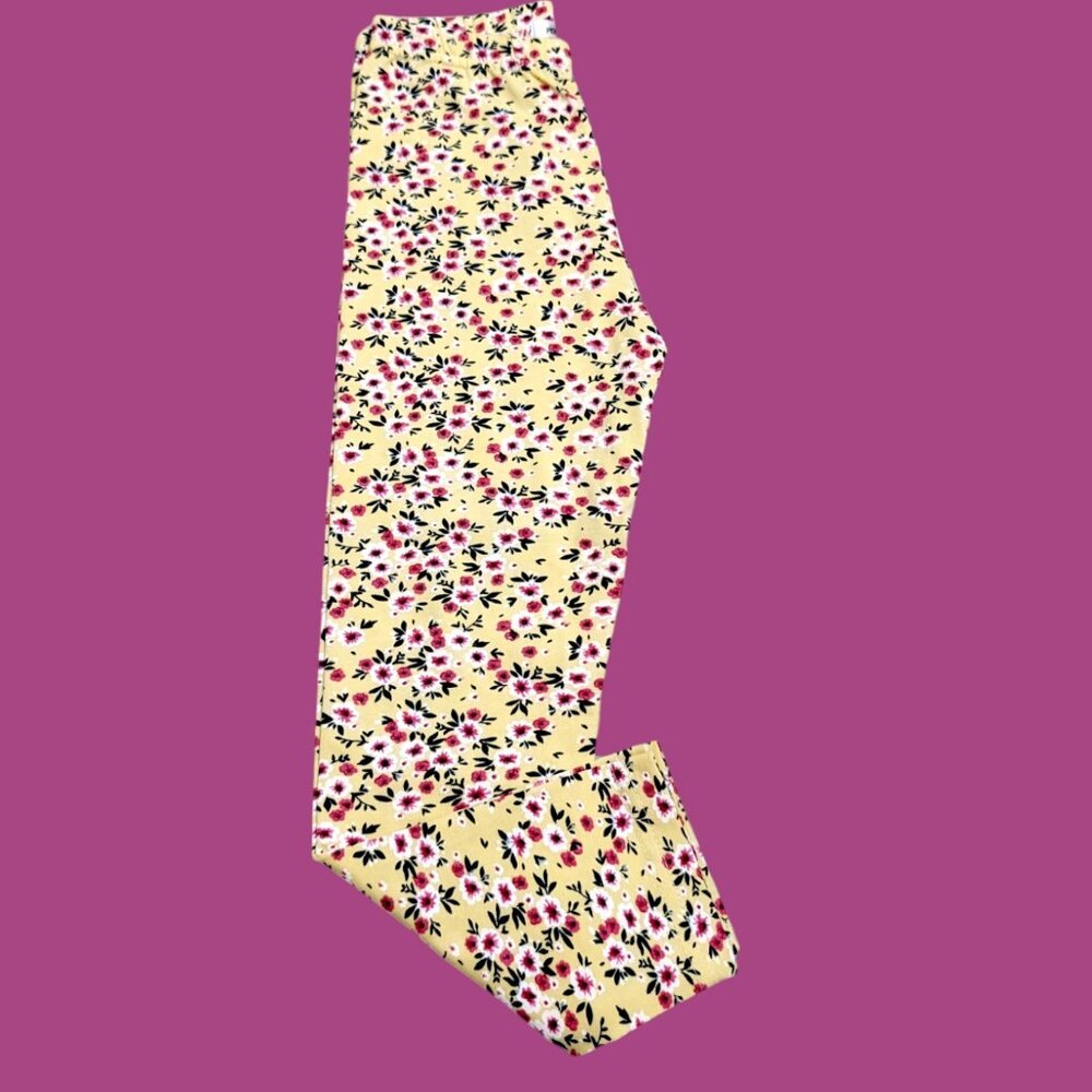 Pepco Full length Soft Cottonleggings SkinnyFit stretchy Yellow&red Flowers NWOT